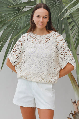 #Brianna Batwing Lace Crochet Top