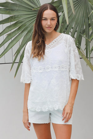 Heidi Boho Blouse With Daisy Trim