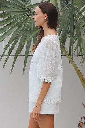 Heidi Boho Blouse With Daisy Trim
