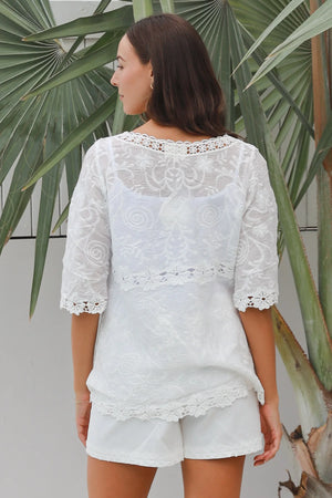 Heidi Boho Blouse With Daisy Trim