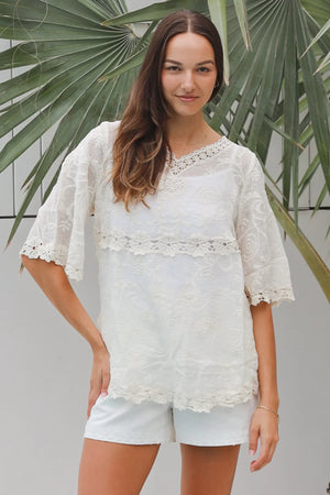 Heidi Boho Blouse With Daisy Trim