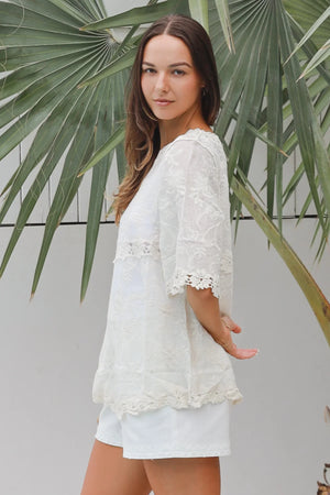 Heidi Boho Blouse With Daisy Trim