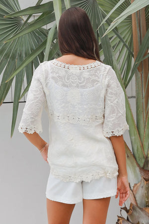 Heidi Boho Blouse With Daisy Trim