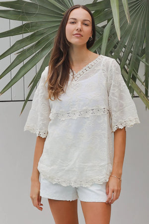 Heidi Boho Blouse With Daisy Trim