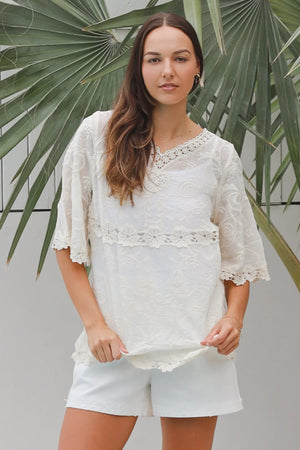 Heidi Boho Blouse With Daisy Trim