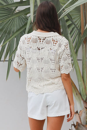 Lucia Short Sleeve Collared Crochet Top
