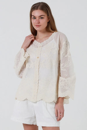 Vintage Floral Boho 3/4 Sleeve Blouse