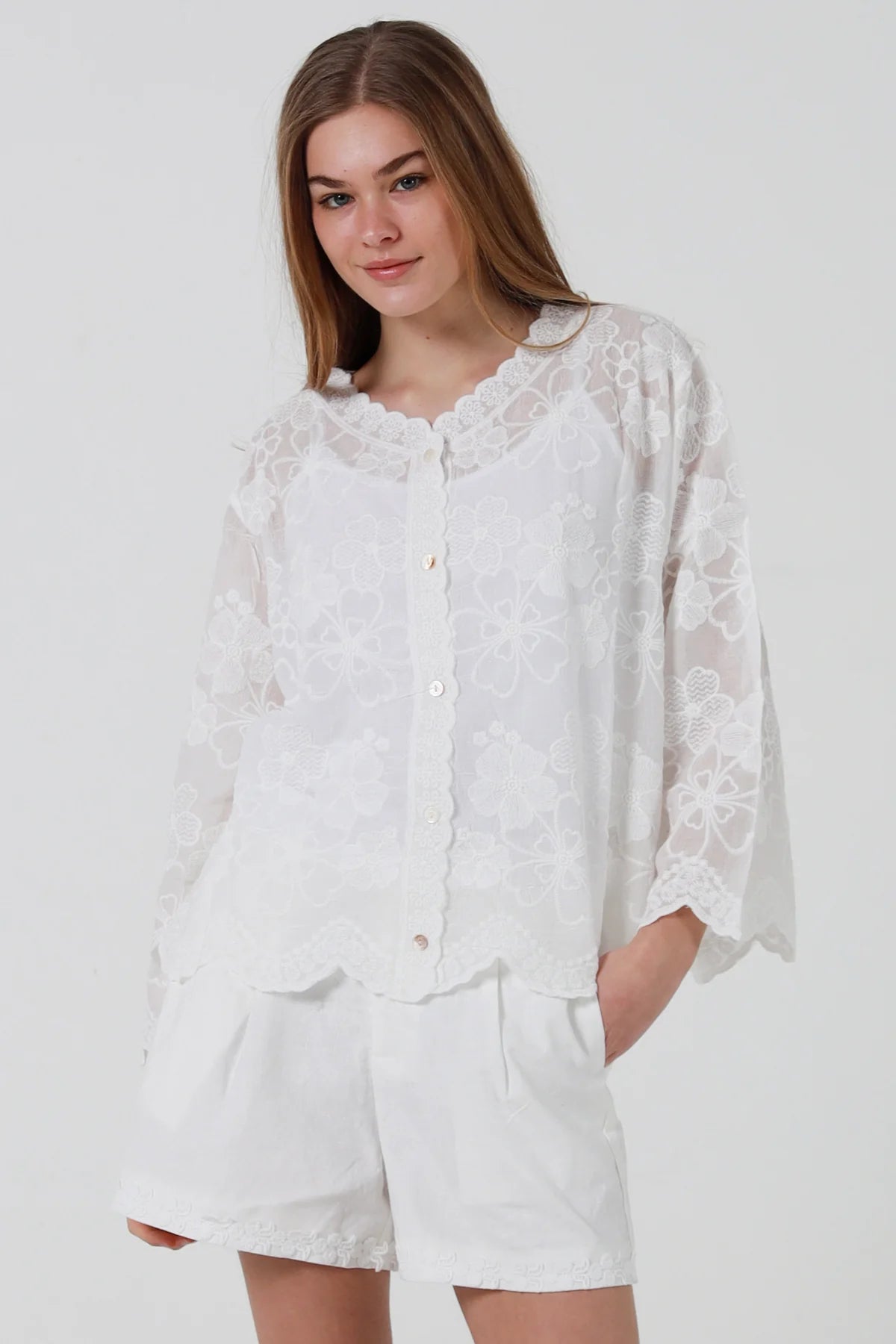Ditsy Daisy 3/4 Sleeve Boho Blouse