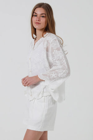 Ditsy Daisy 3/4 Sleeve Boho Blouse