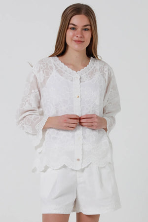 Ditsy Daisy 3/4 Sleeve Boho Blouse