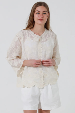 Ditsy Daisy 3/4 Sleeve Boho Blouse