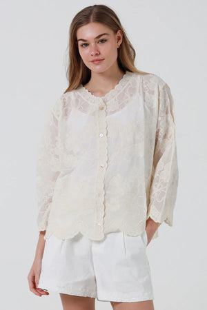 Ditsy Daisy 3/4 Sleeve Boho Blouse