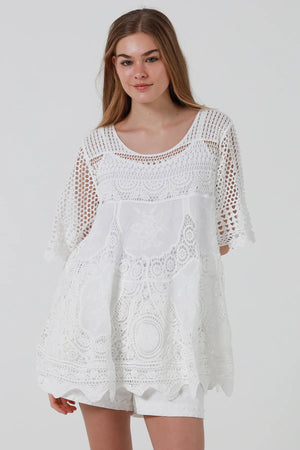 Feyre Crochet 3/4 Sleeve Swing Top