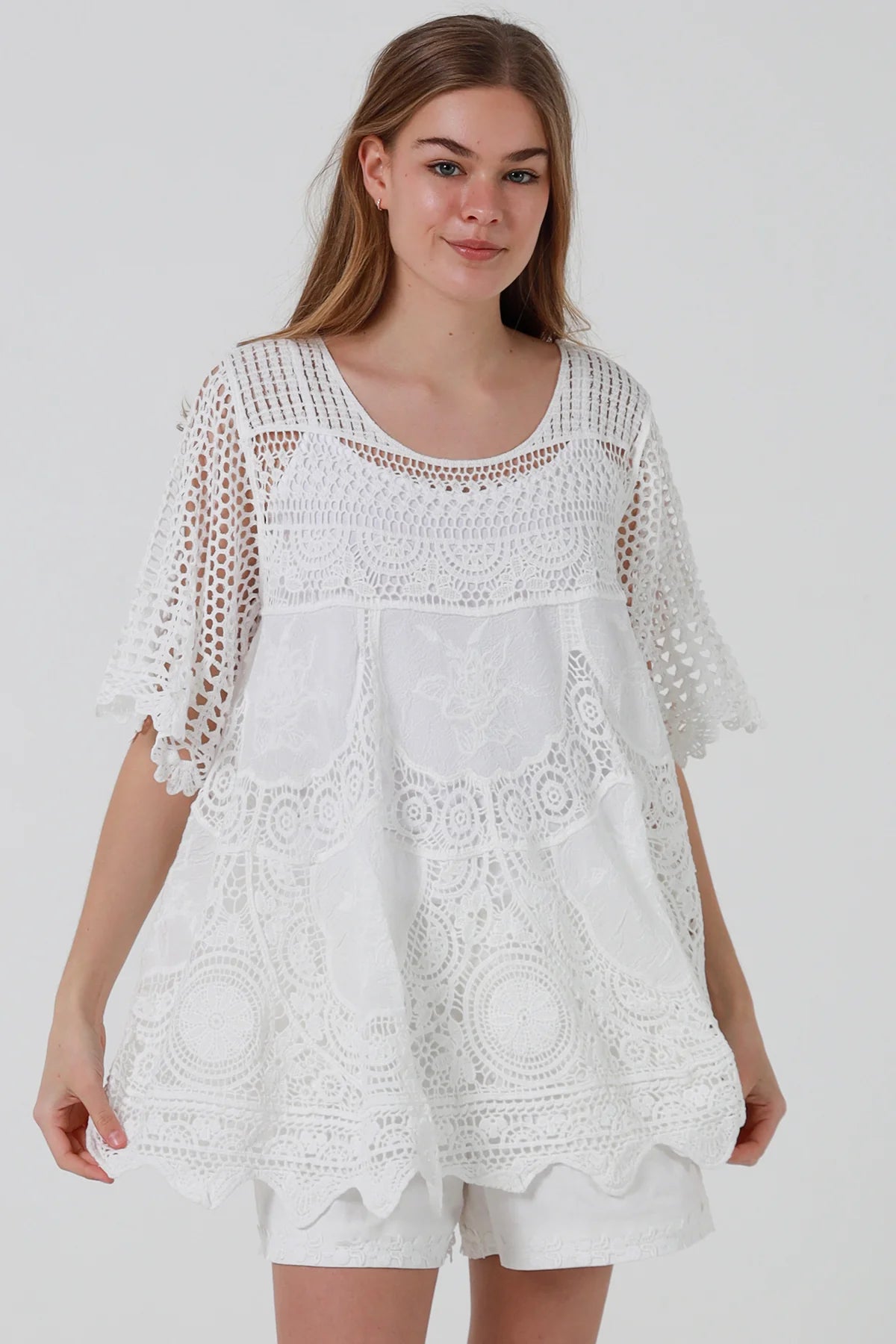 Feyre Crochet 3/4 Sleeve Swing Top