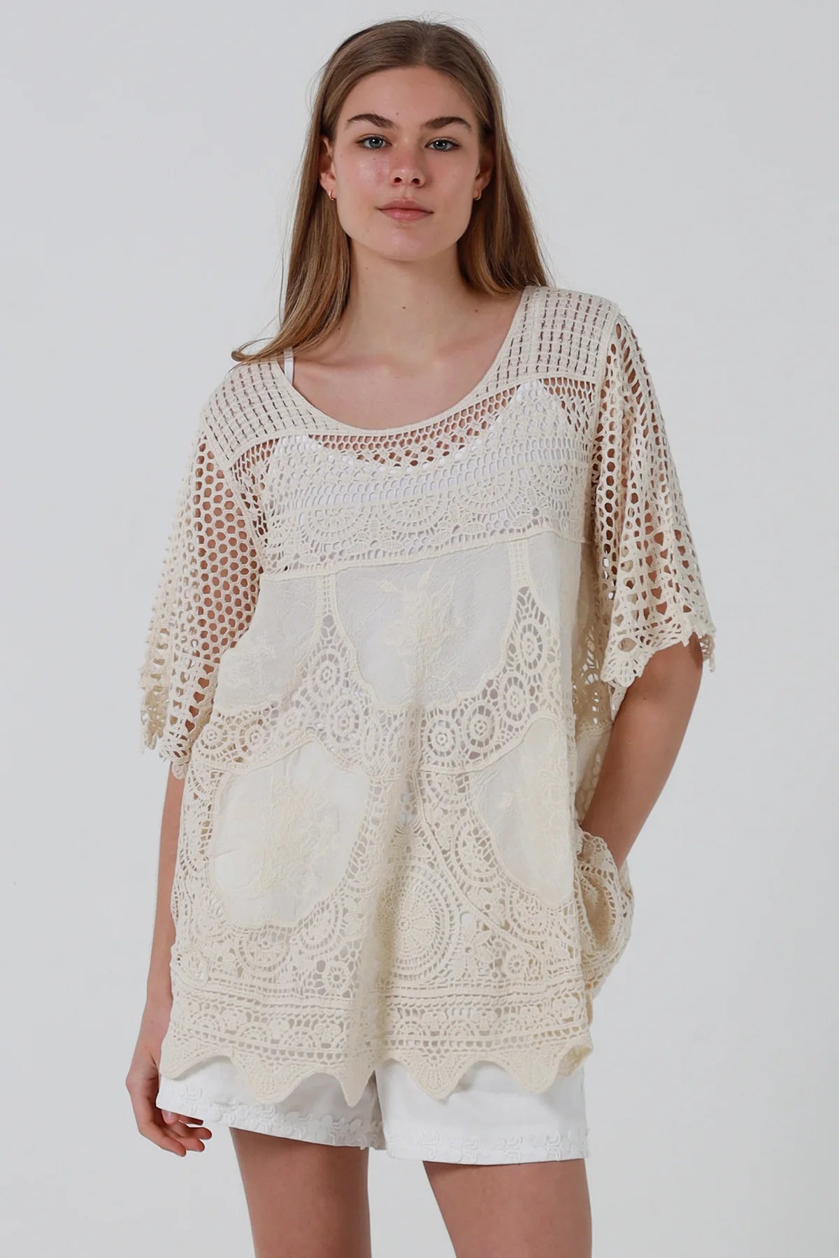 Feyre Crochet 3/4 Sleeve Swing Top
