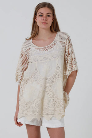 Feyre Crochet 3/4 Sleeve Swing Top