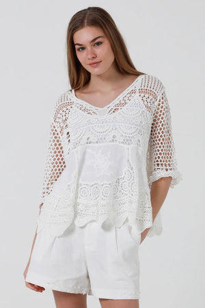 Maybella Crochet Scallop Hem Blouse