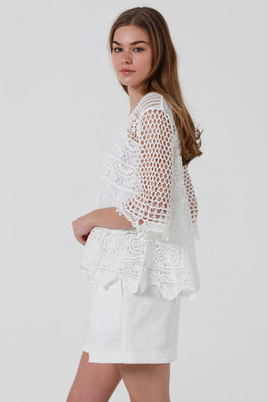 Maybella Crochet Scallop Hem Blouse
