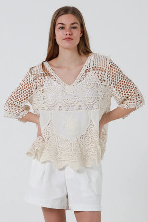 Maybella Crochet Scallop Hem Blouse