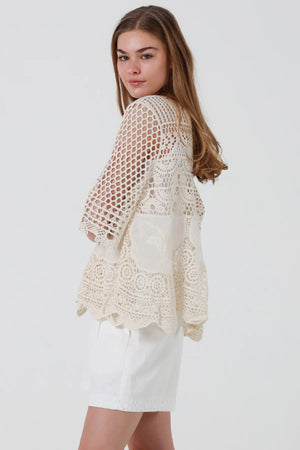 Maybella Crochet Scallop Hem Blouse