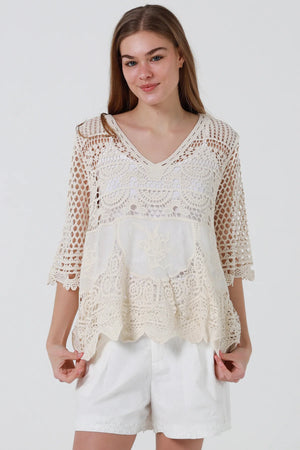 Maybella Crochet Scallop Hem Blouse