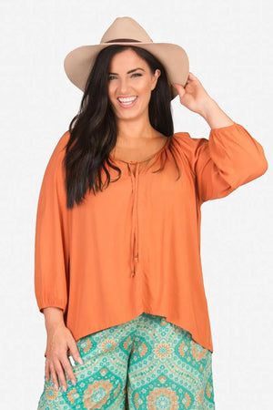 Long Sleeve Rose Top With Tassle Tie Up
