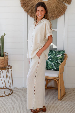 Jackie Linen Lace Pants Set with Eyelet Lace Detail