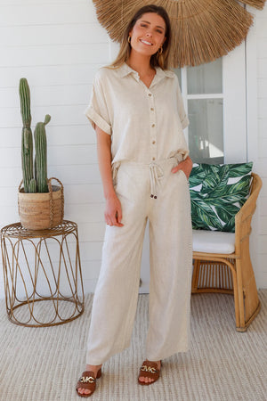 Jackie Linen Lace Pants Set with Eyelet Lace Detail