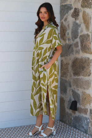 Olive Grove Grandpa Collar Maxi Dress