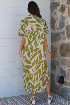 Olive Grove Grandpa Collar Maxi Dress