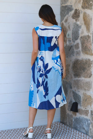 Abstract V-neck Midi Dress