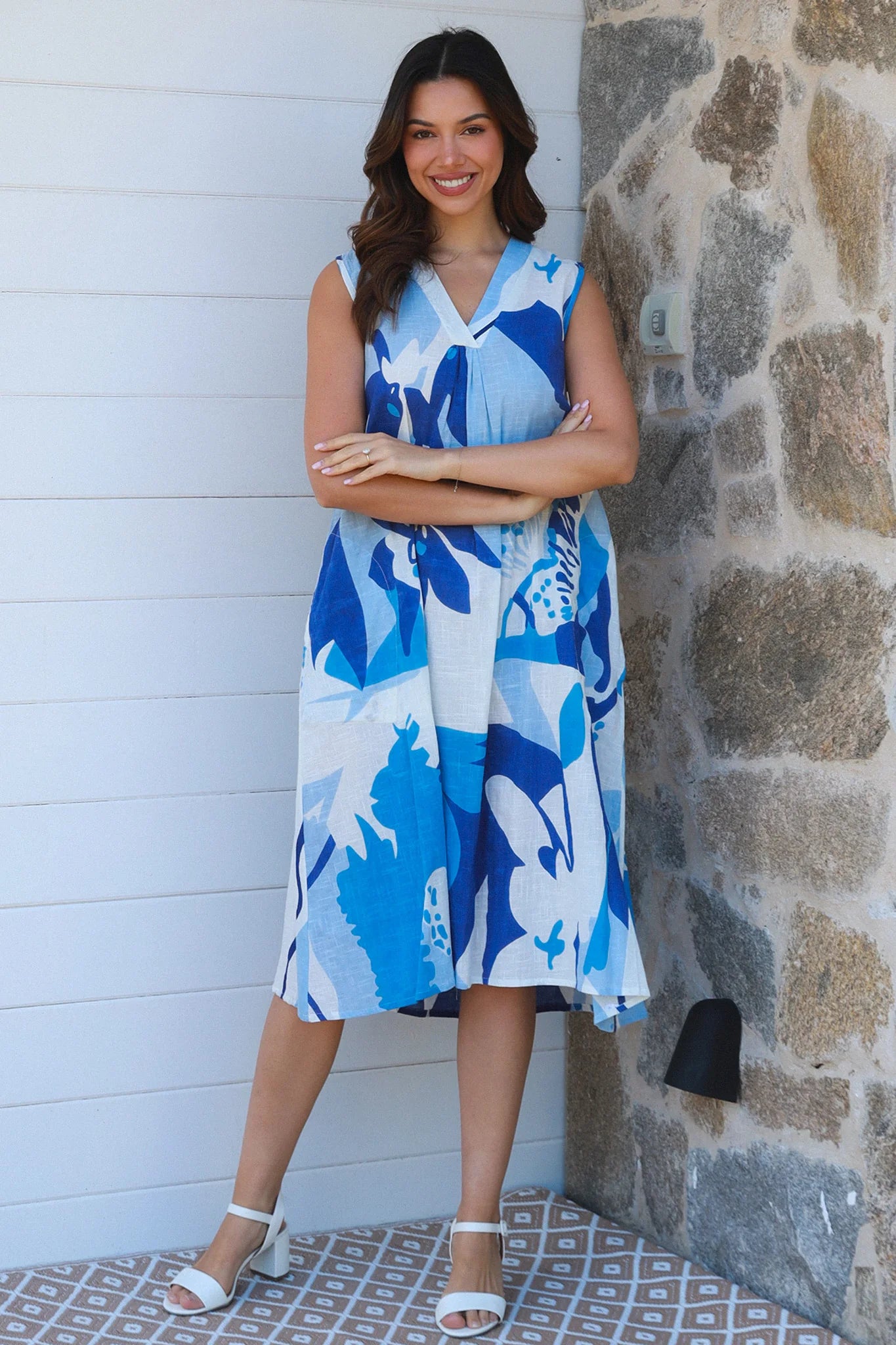 Abstract V-neck Midi Dress