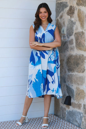 Abstract V-neck Midi Dress