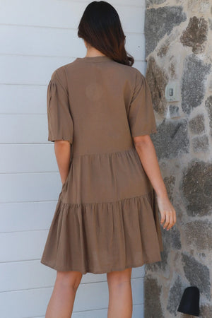 Khaki Grandpa Collar Midi Dress
