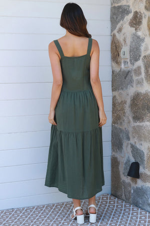 Olive 3 Tier Strappy Maxi Dress