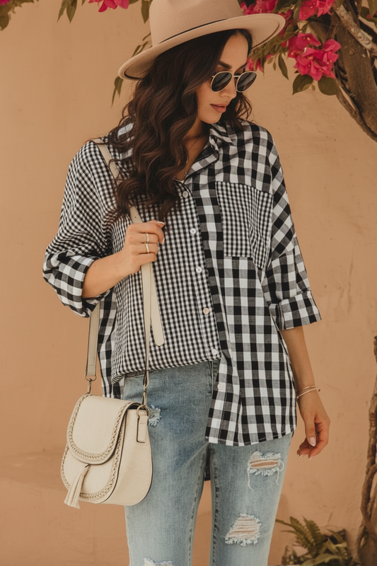 Cotton Contrast Gingham Shirt