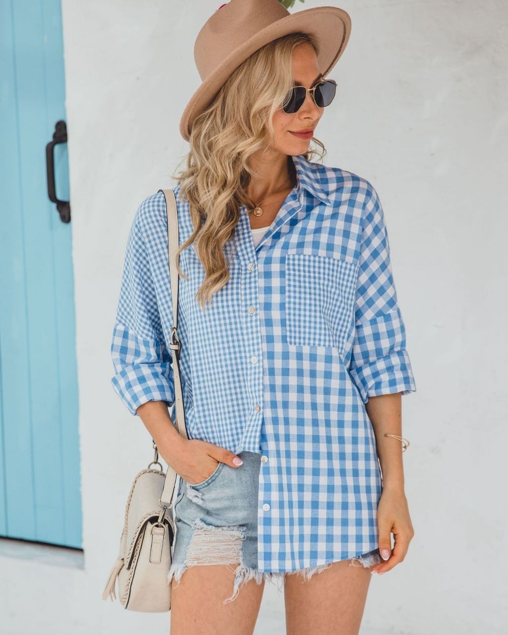 Cotton Contrast Gingham Shirt