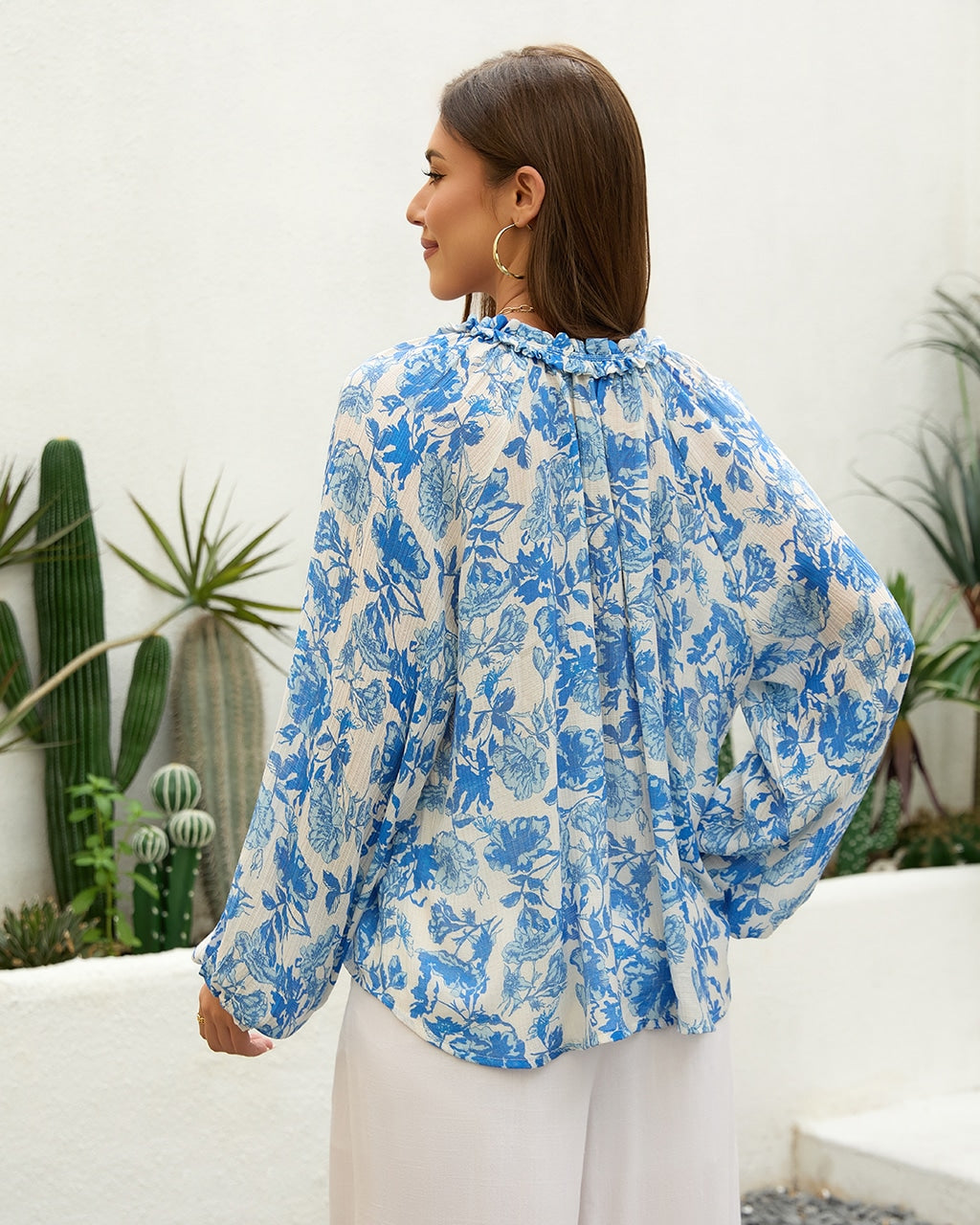 Floral Ruffle Collar Button Up