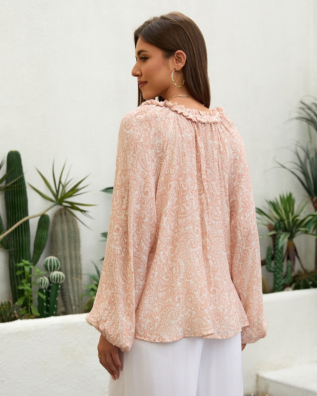 Paisley Ruffle Collar Button Up Shirt