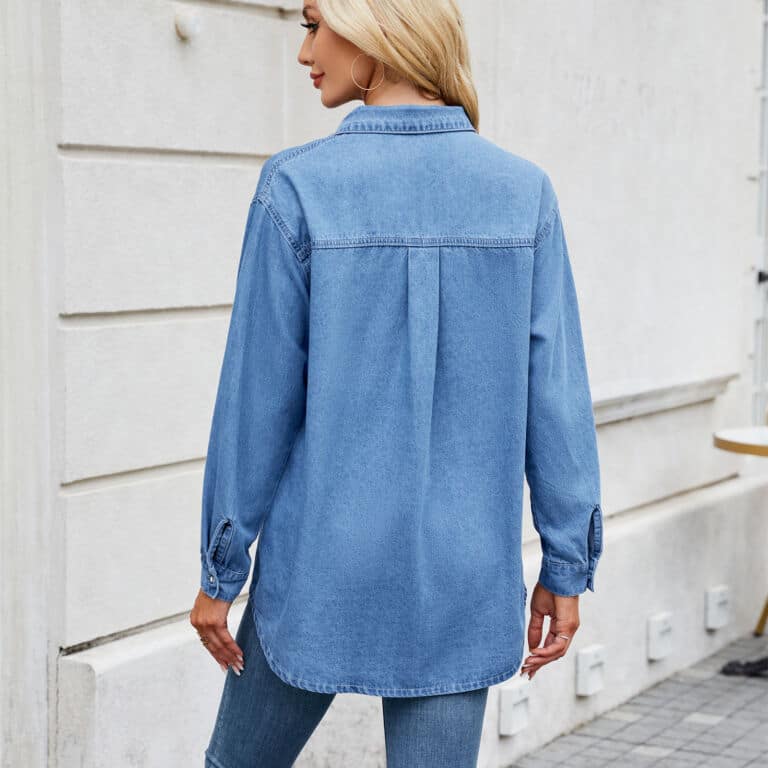 Button Up Roll Up Sleeves Denim Shirt
