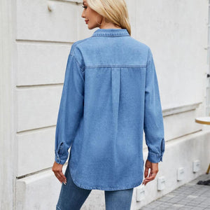 Button Up Roll Up Sleeves Denim Shirt