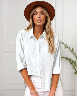#Button Front Cotton Long Sleeve Shirt