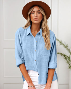 #Button Front Cotton Long Sleeve Shirt