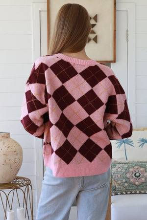 Argyle Gold Button Up Cardigan