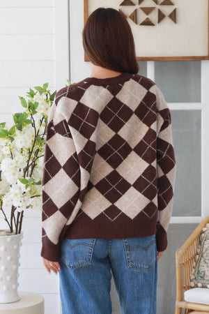 Argyle Gold Button Up Cardigan