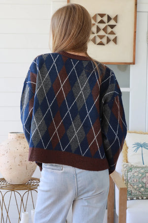 Argyle Gold Button Up Cardigan