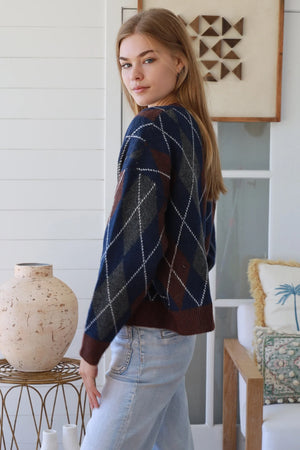 Argyle Gold Button Up Cardigan
