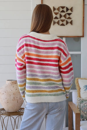#Raine Collared V-neck Striped Knit Jumper