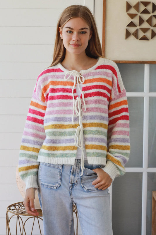 #Raine Striped Tie Front Knit jumper