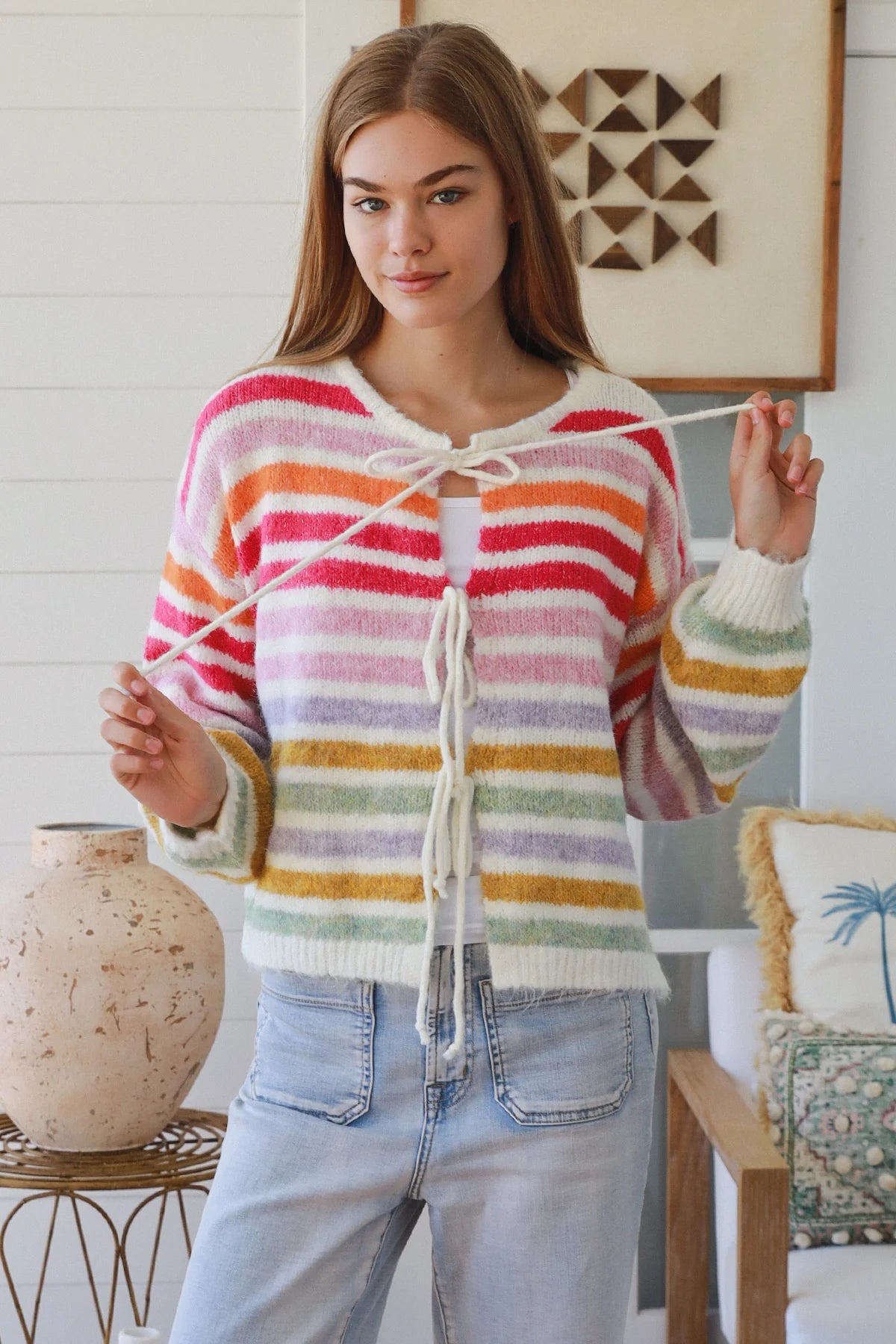 #Raine Striped Tie Front Knit jumper